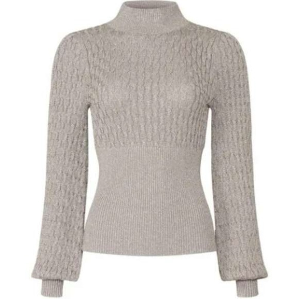 Nicholas renata metallic cableknit sweater silver gold 17481